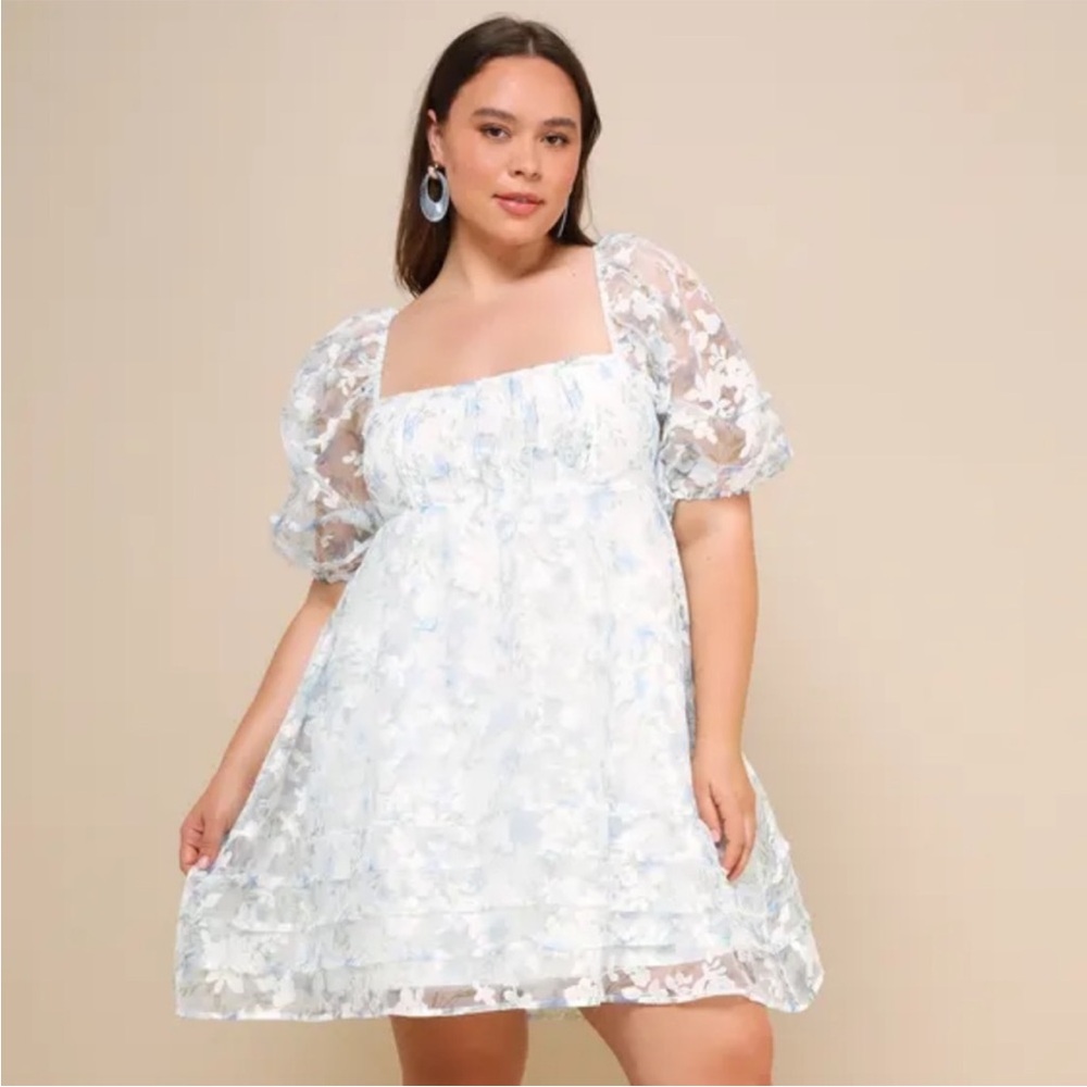 Lulu’s Sincerely a Sweetie Ivory Floral Puff Sleeve Babydoll Mini Dress